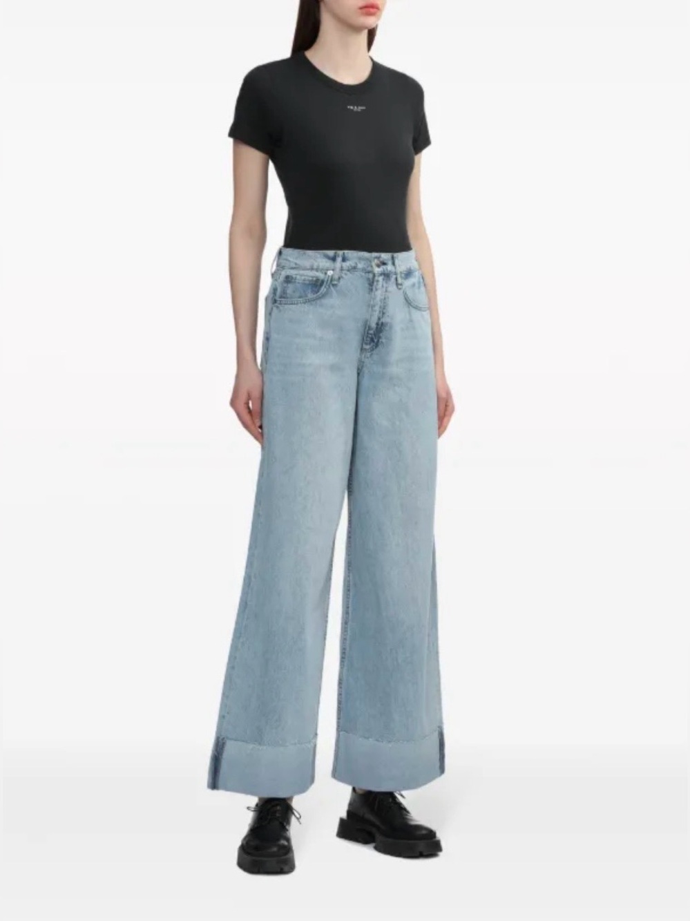 RAG N BONE - Sophie High Rise Wide Leg Cropped Cuffed Raw Hem Jeans Size 25